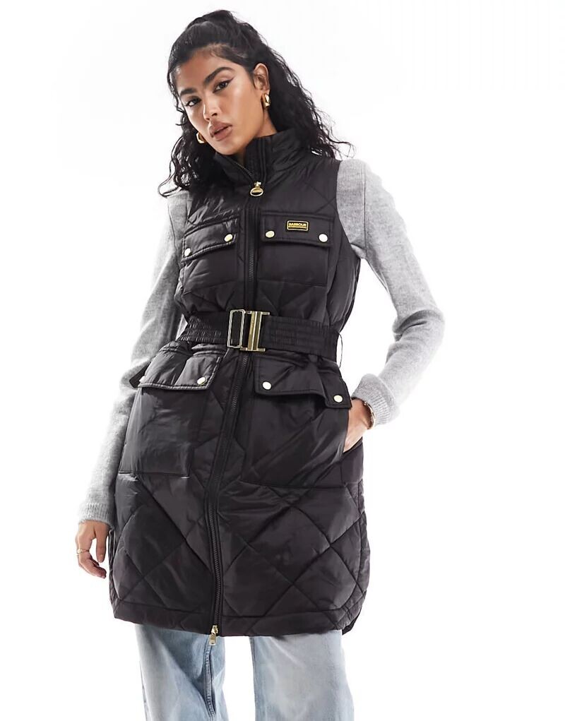 

Черный длинный жилет с поясом Barbour International Orbit
