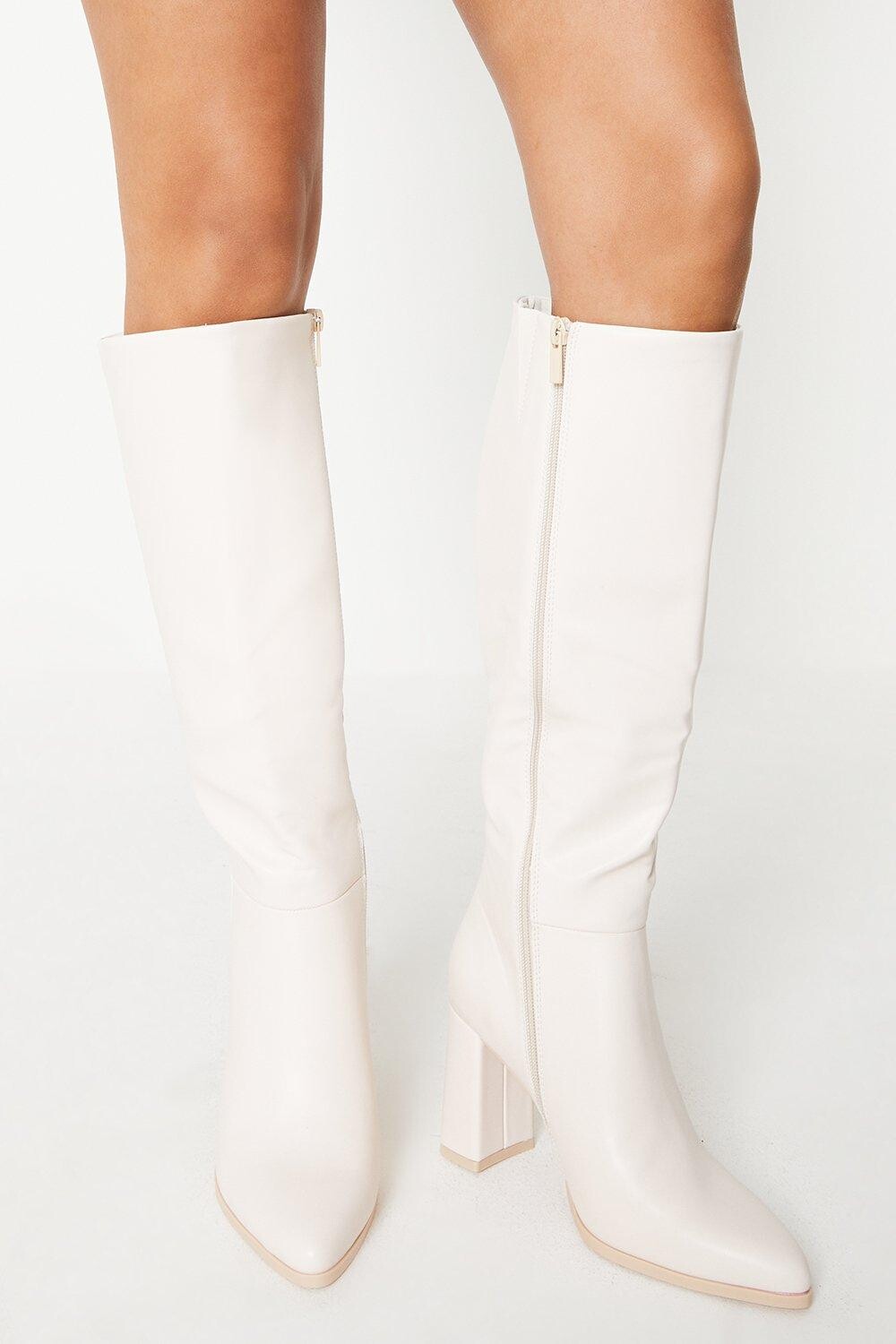 

Широкие сапоги Kimmy на каблуке до колена Dorothy Perkins, белый
