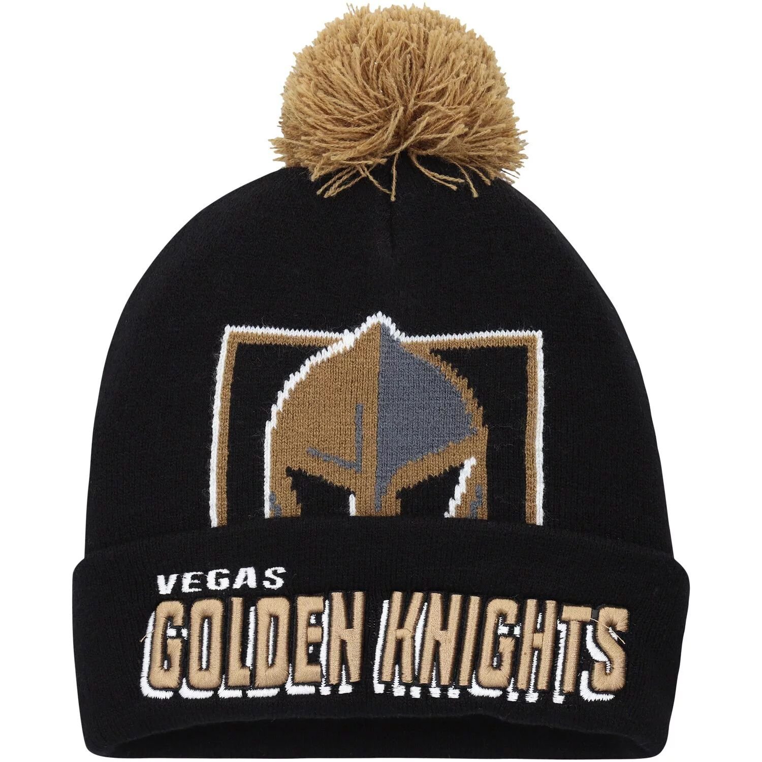 

Мужская вязаная шапка с манжетами и помпоном Mitchell & Ness Black Vegas Golden Knights Punch Out