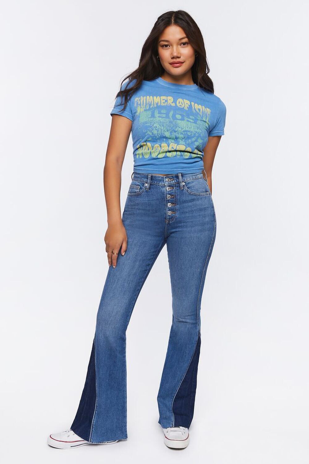 

Переработанные джинсы-клеш Forever 21, деним