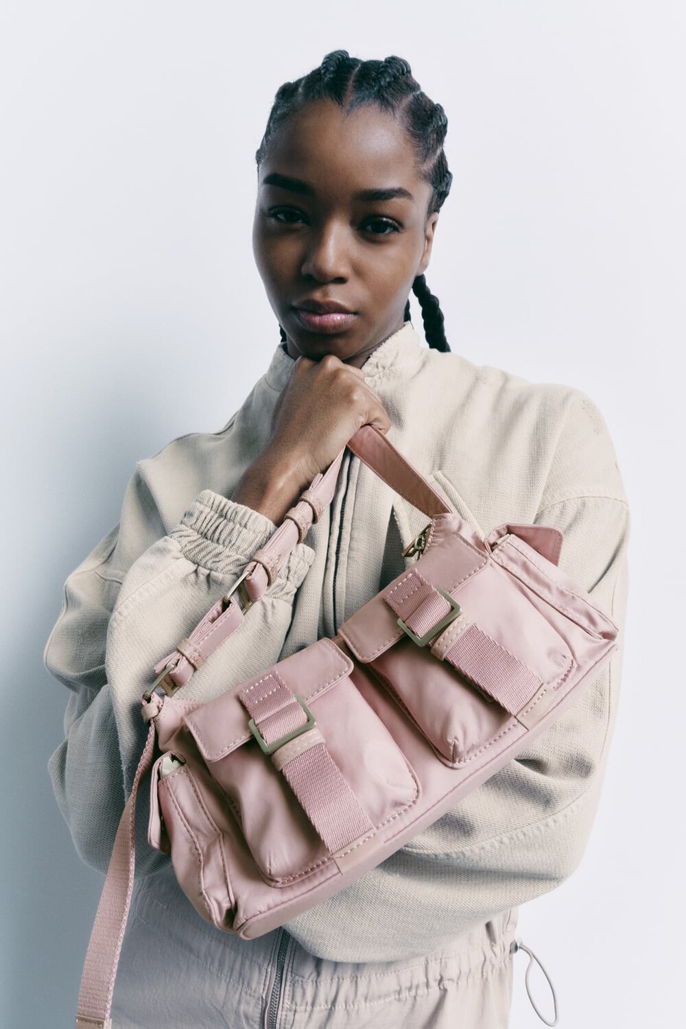

Сумка на плече с карманами ZARA, фиолетовый