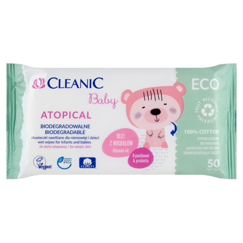Влажные салфетки Cleanic Baby Eco Atopical, 50 шт для ванной и душа cleanic влажные салфетки детские 0 eco baby probiotical