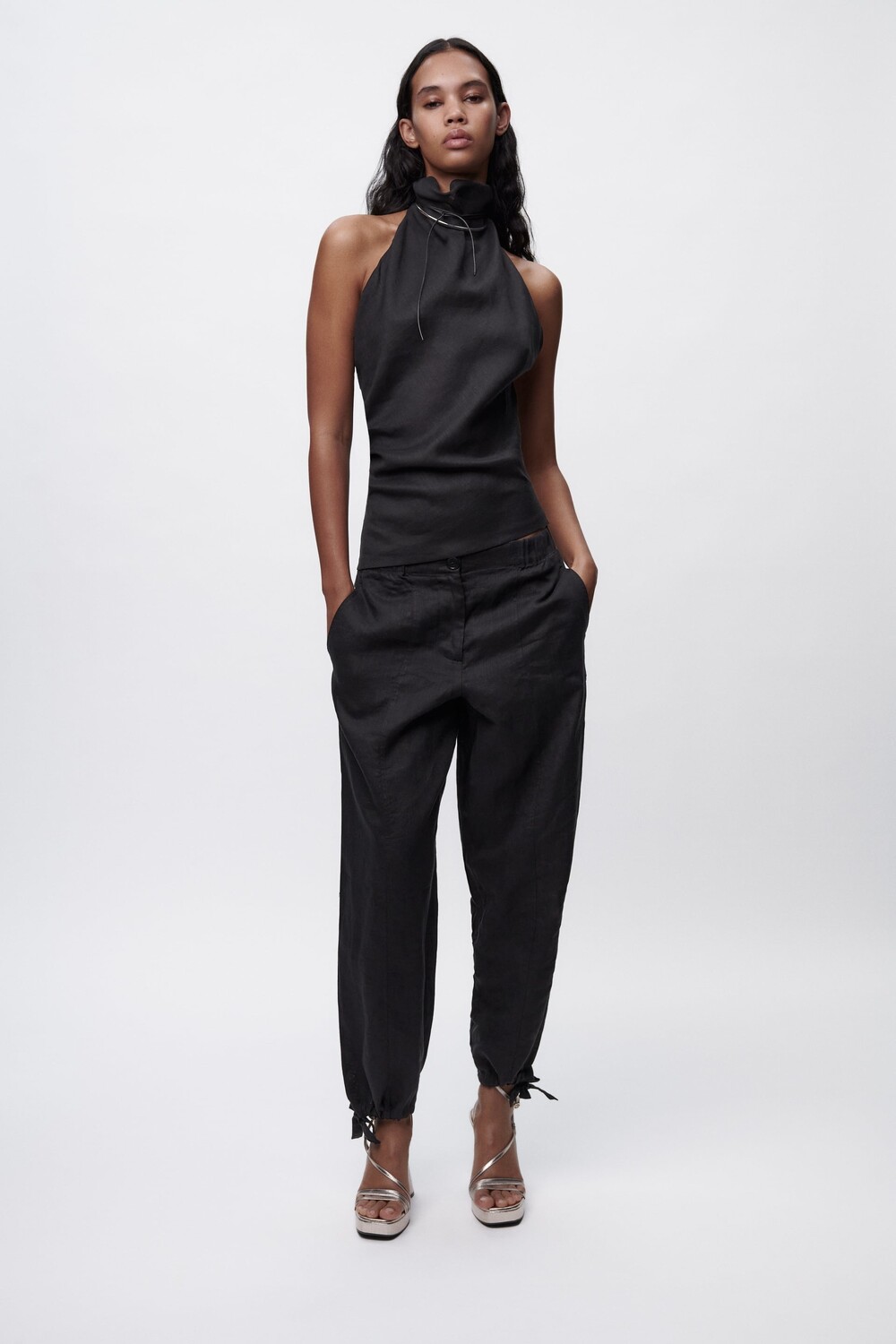 

Топ из льна Zara, черный