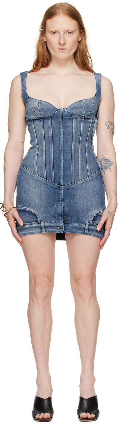 Синее джинсовое мини-платье Upside Down Off-White цена и фото