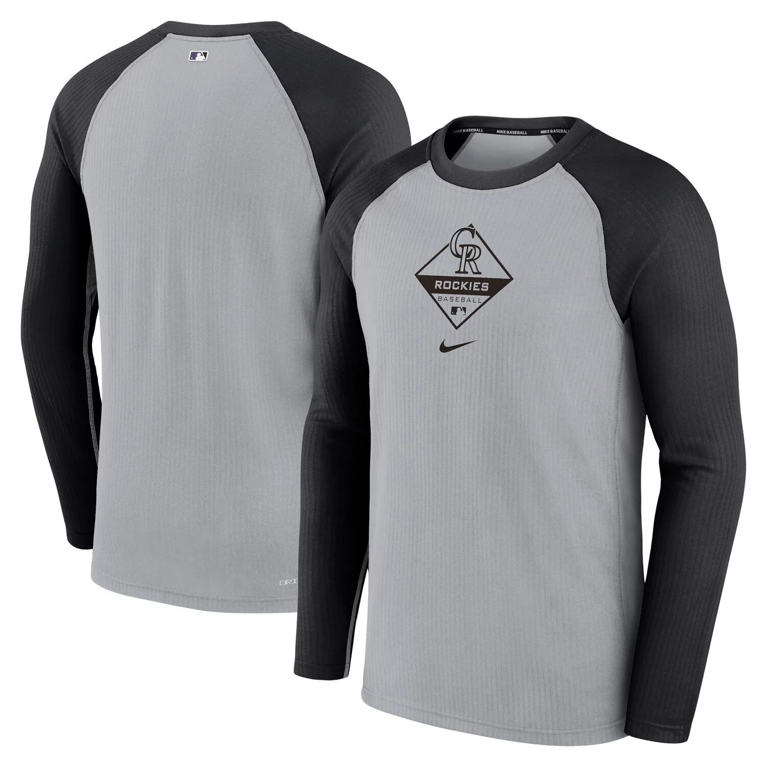 Мужская серая/черная футболка Colorado Rockies Game Authentic Collection Performance реглан с длинным рукавом Nike