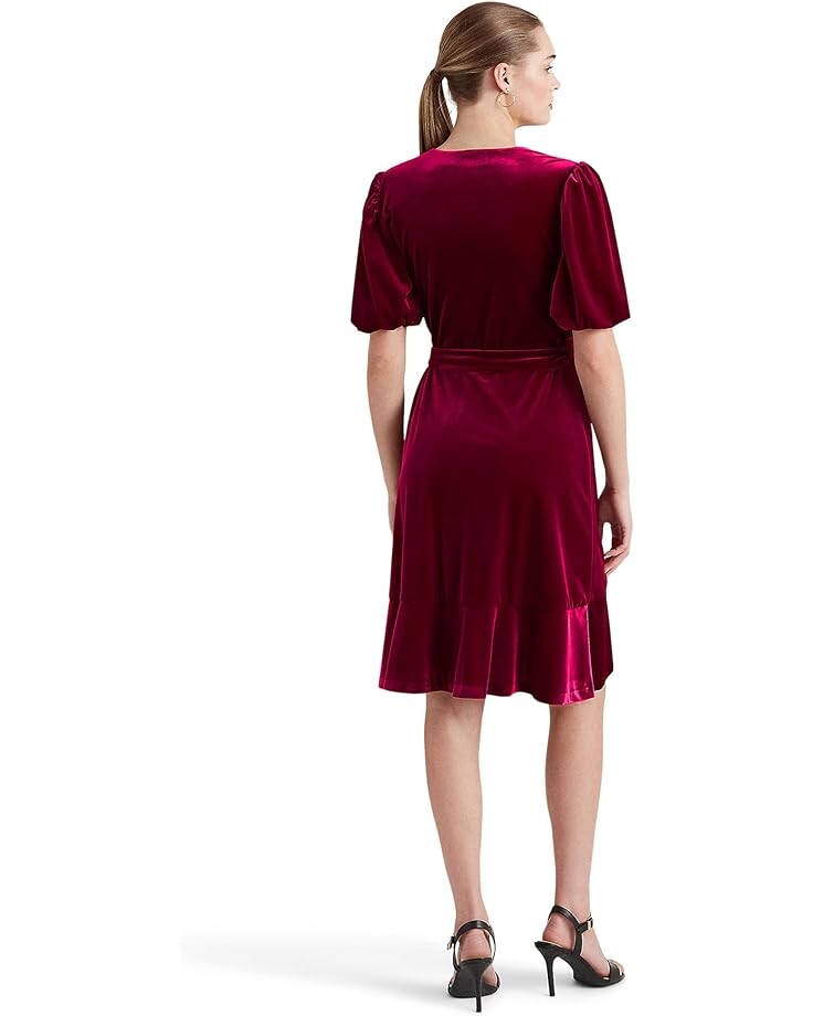 

Платье LAUREN Ralph Lauren Belted Velvet Puff-Sleeve Dress, цвет Garnet