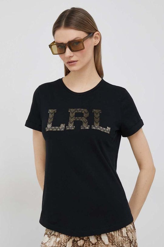 Хлопковая футболка Lauren Ralph Lauren, черный