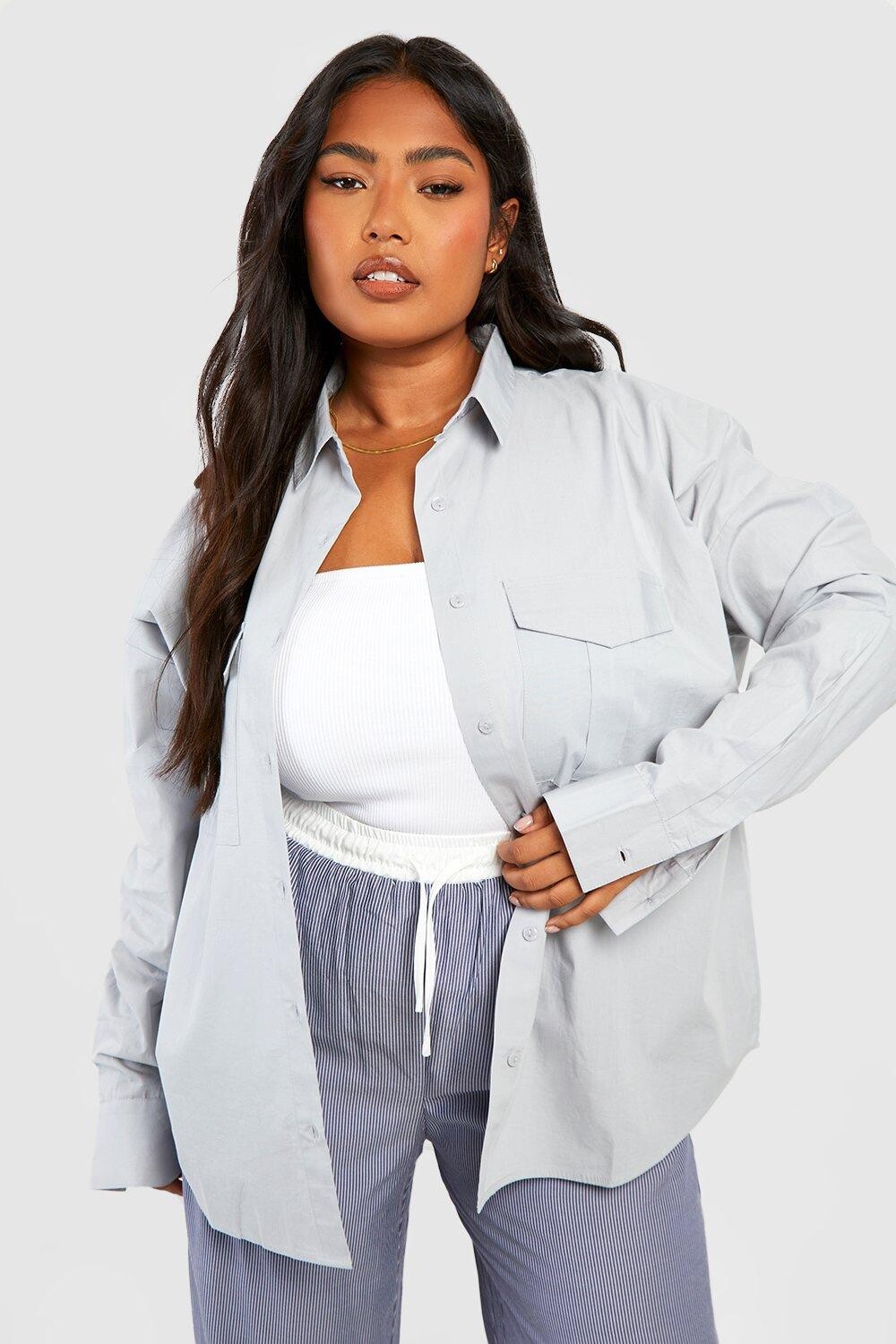 

Рубашка из хлопка оверсайз plus utility Boohoo, серый