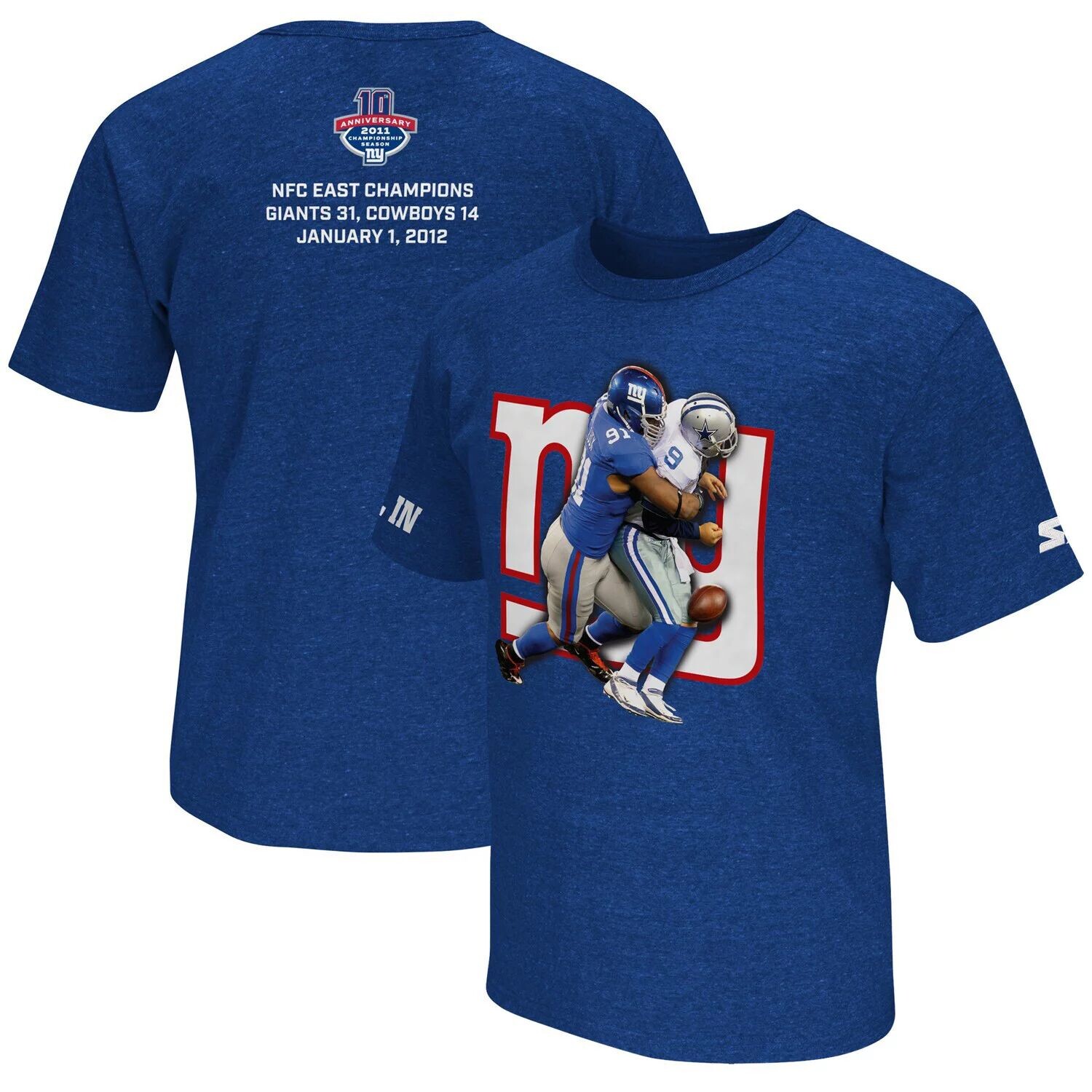 

Мужская футболка Starter Justin Tuck Royal New York Giants Super Bowl XLVI, посвященная 10-летнему юбилею, футболка коллекционной серии ALL IN