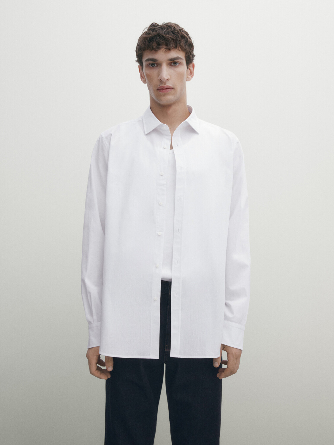 

Рубашка из хлопка узкого кроя Massimo Dutti, белый