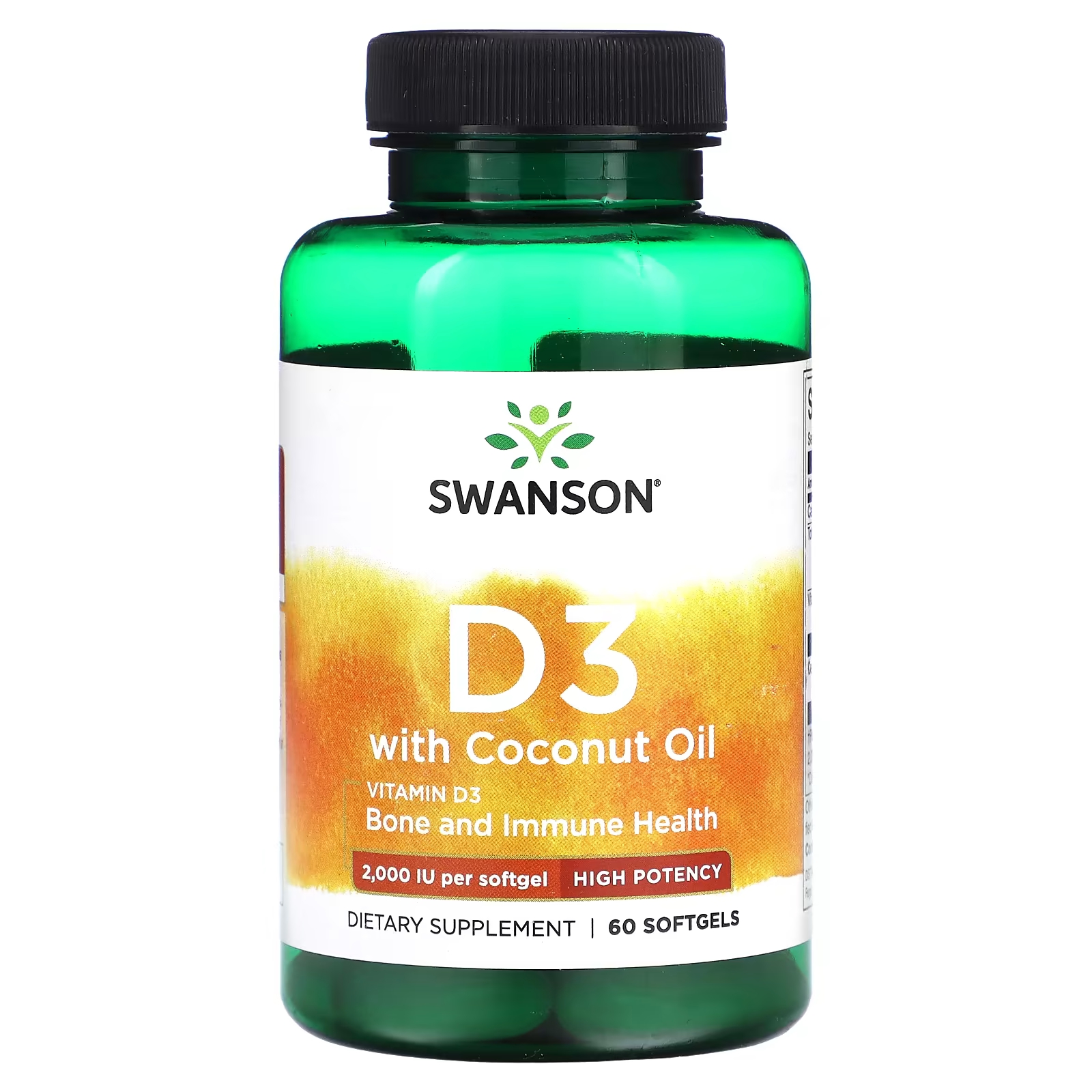 цена Витамин D3 Swanson с кокосовым маслом 2000 МЕ, 60 таблеток