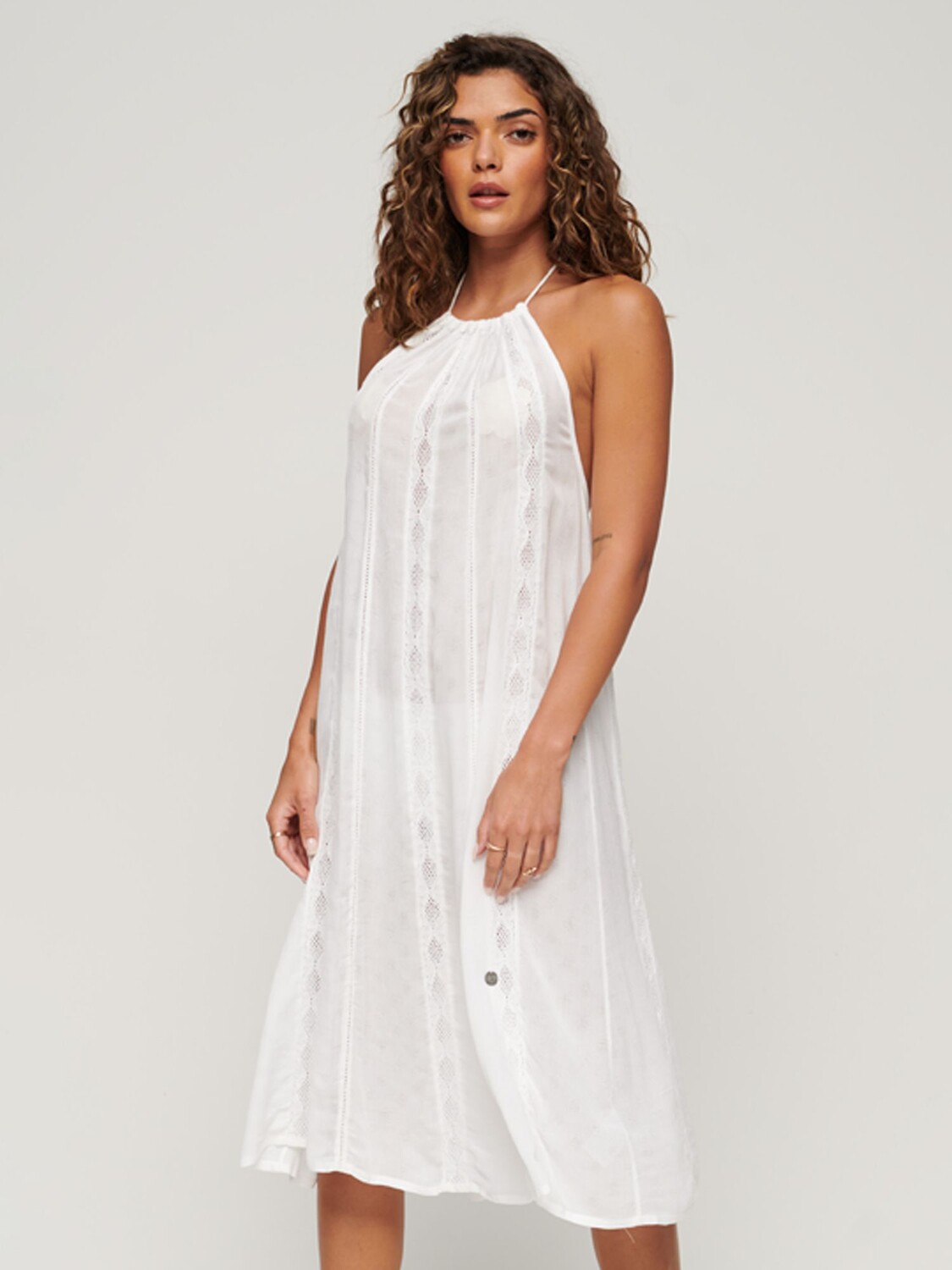 

Платье миди с воротником-халтером Superdry, Off-White