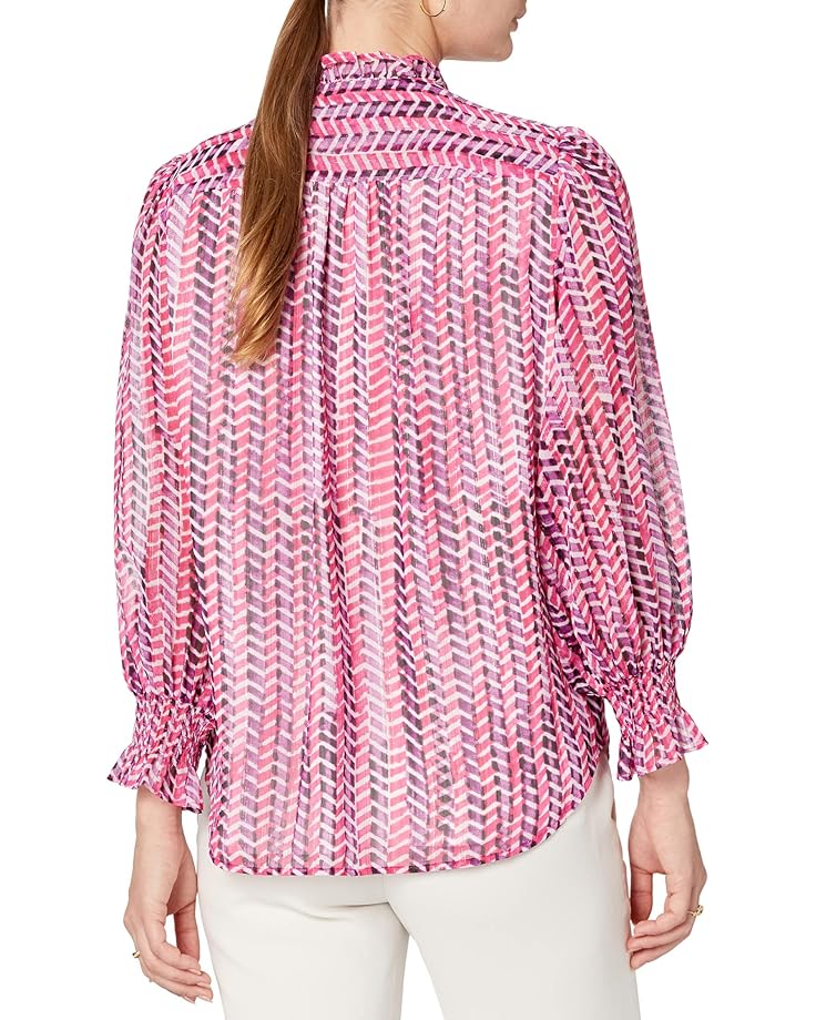 блуза dkny long sleeve ruffle neck blouse черный Блуза DKNY Long Sleeve Ruffled Blouse, цвет Hibscus/Violet Berry