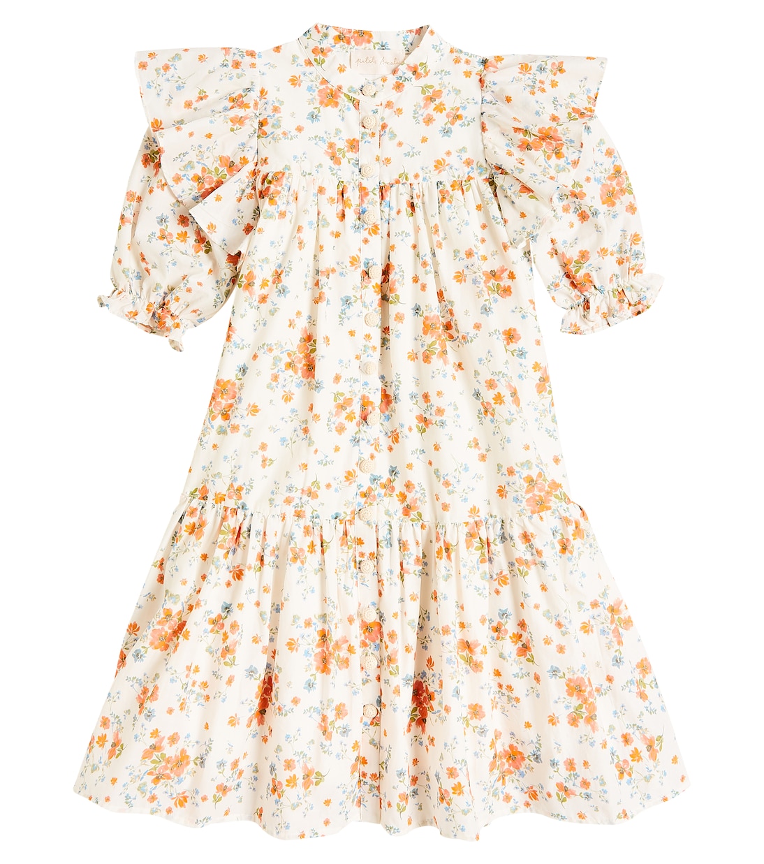 Хлопковое платье с оборками и цветочным принтом Petite Amalie, оранжевый