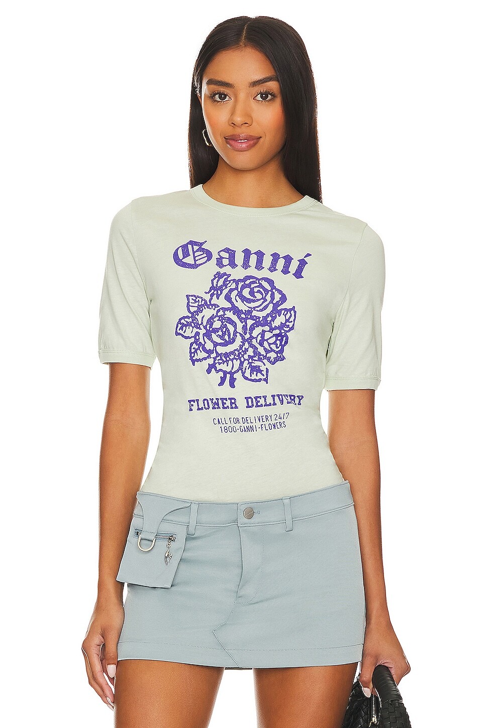 

Футболка Ganni Flower Fitted, цвет Sea Foam
