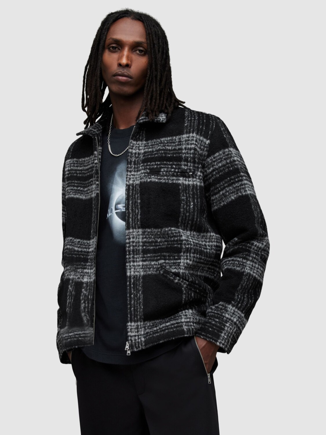 

Куртка в клетку из смесовой шерсти Phoenix AllSaints, черный как смоль