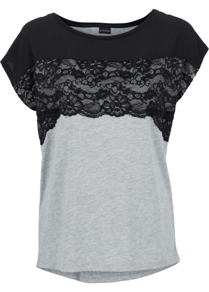 Рубашка с кружевом Bodyflirt, черный богемное трапециевидное свадебное платье из тюля с круглым вырезом кружевная аппликация с открытой спиной длиной до пола