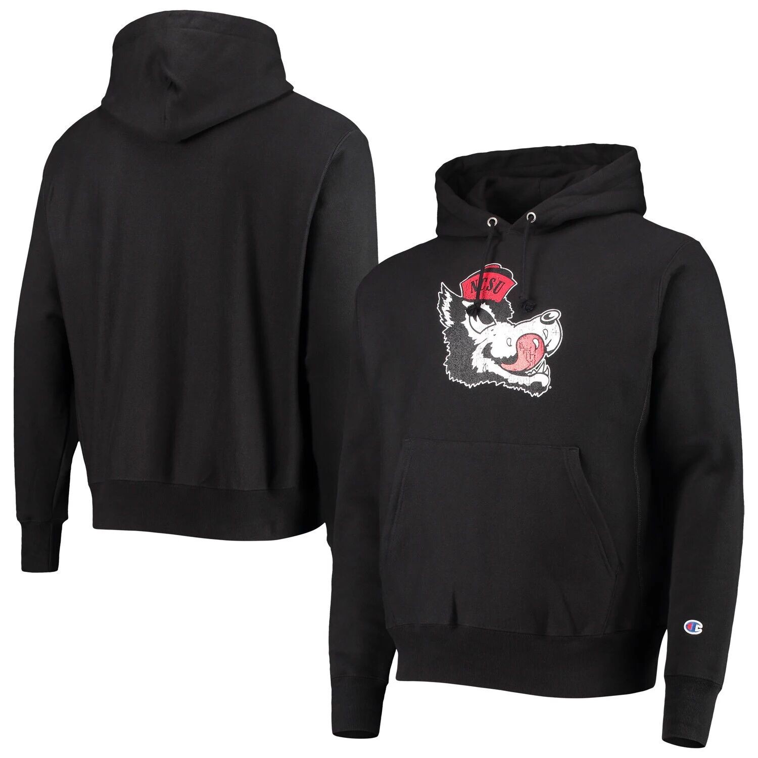 

Мужской черный пуловер с капюшоном и логотипом обратного переплетения NC State Wolfpack Vault Logo Champion