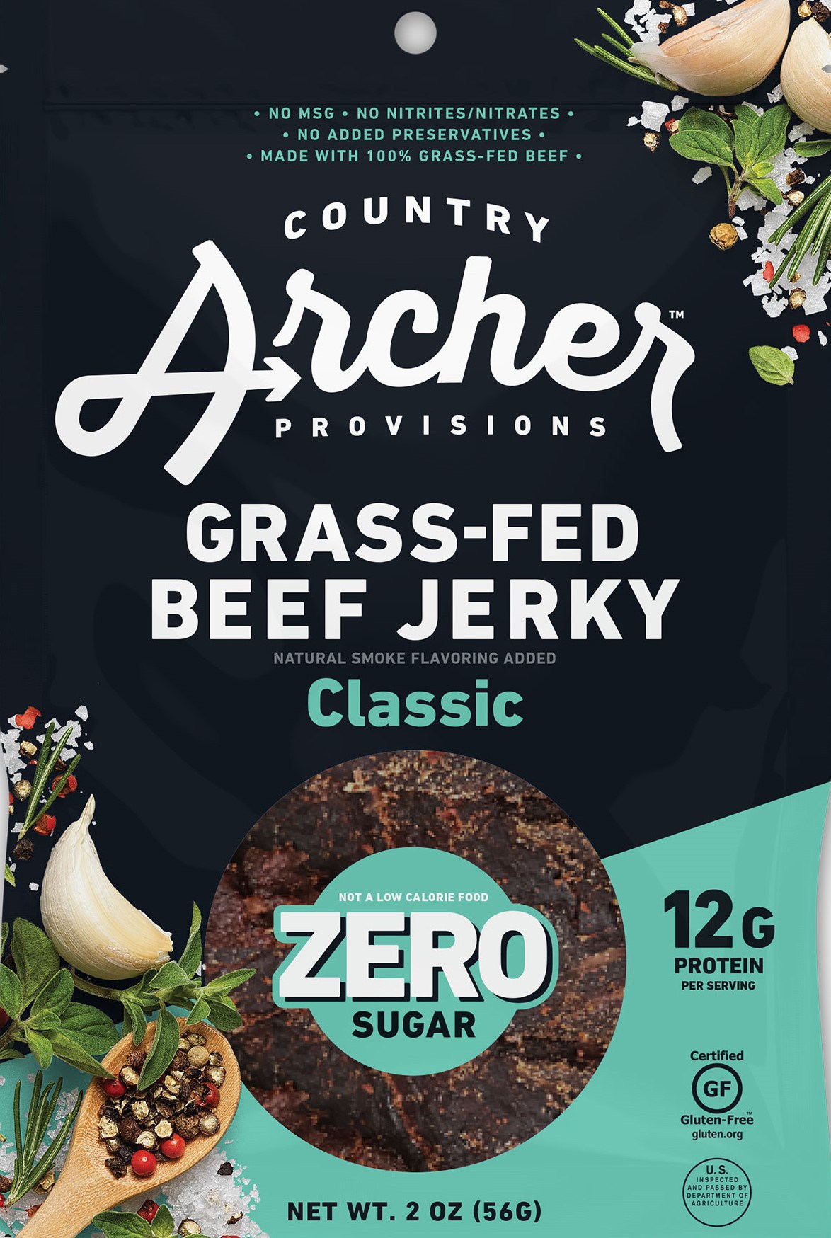 Вяленая говядина травяного откорма с нулевым сахаром - 2 унций Country Archer Jerky Co. country archer jerky turkey jerky hickory smoke 7 oz 198 g