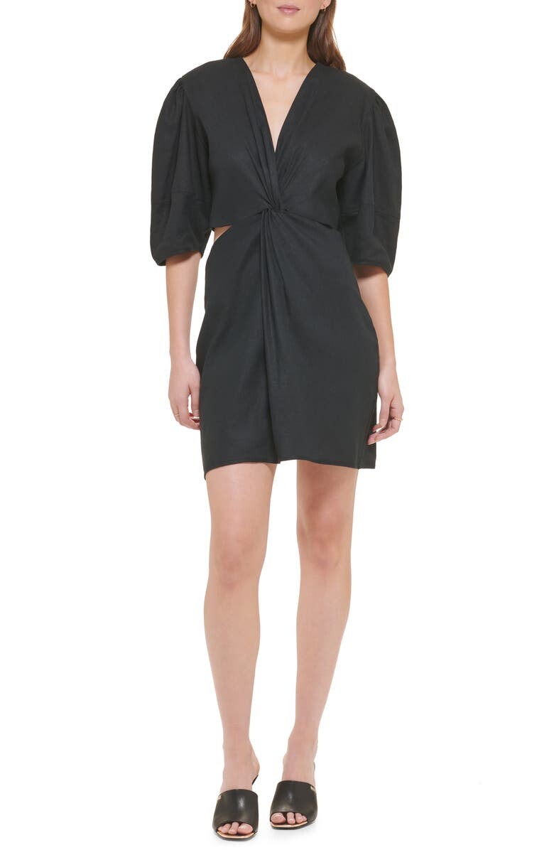 

Платье с вырезом из смесового хлопка DKNY, черный