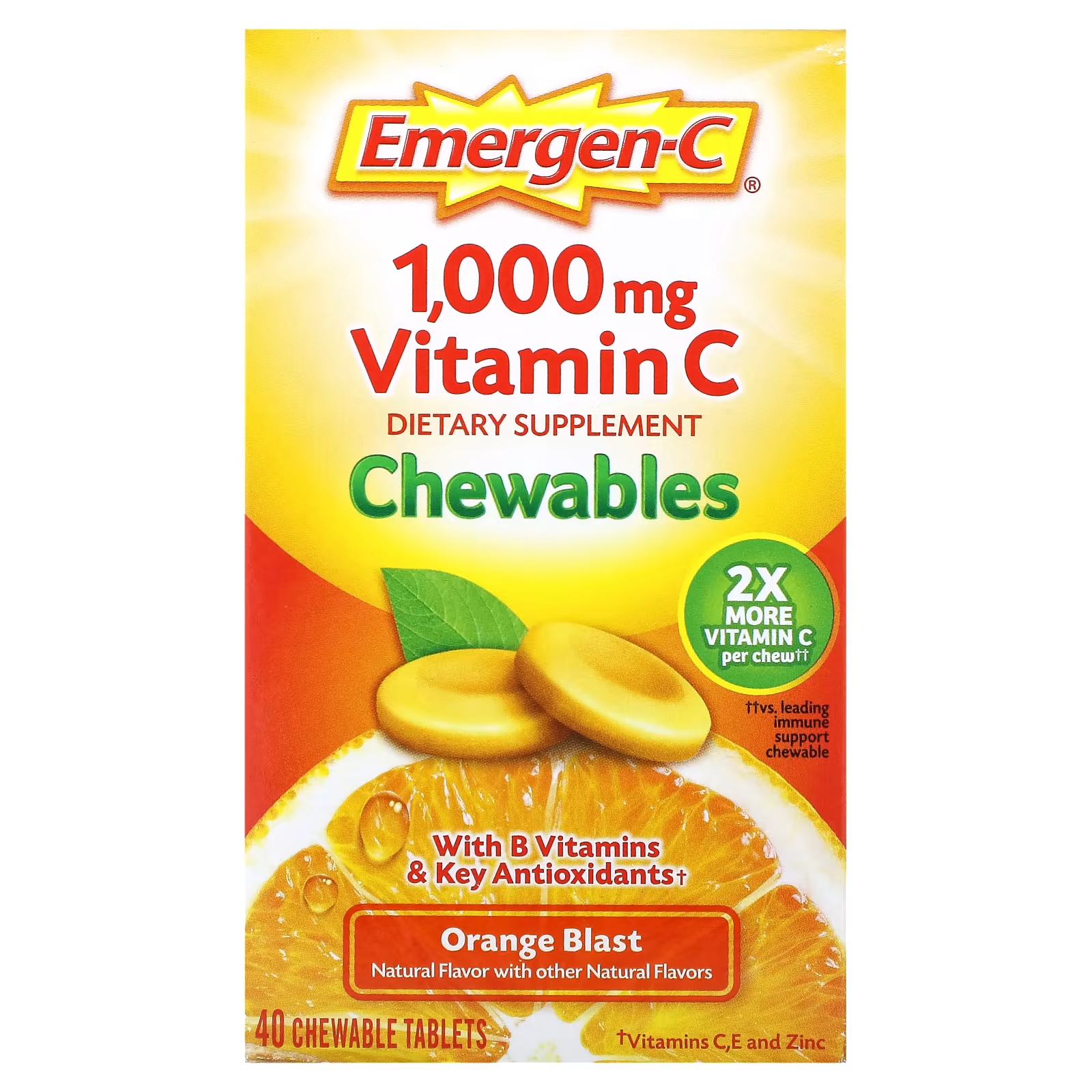 Пищевая добавка Emergen-C Orange Blast с витамином С, 40 жевательных таблеток emergen c ашваганда смесь ягод 36 жевательных таблеток