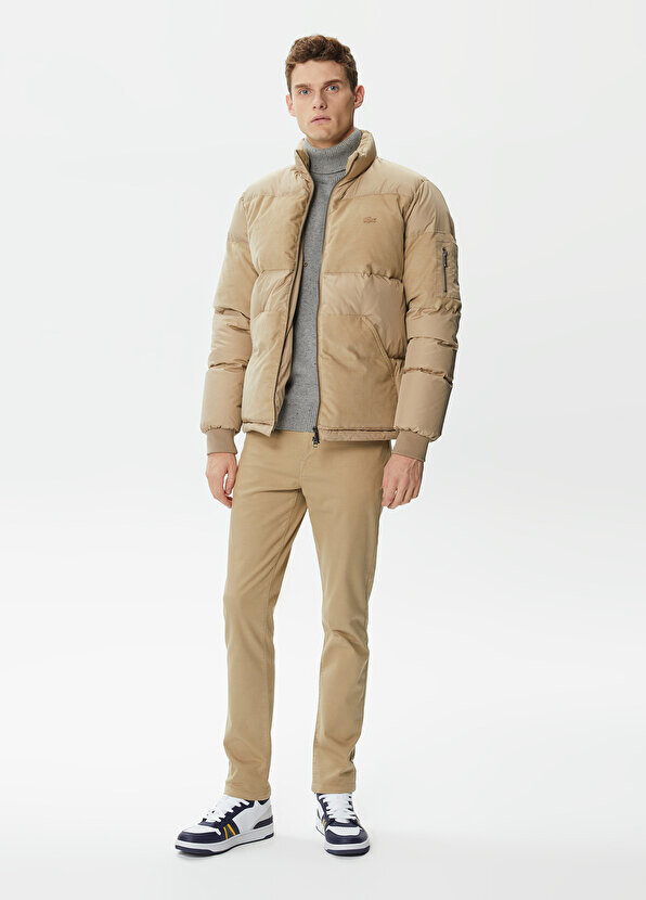 

Стеганое бежевое мужское пальто с воротником-стойкой Lacoste, Бежевый