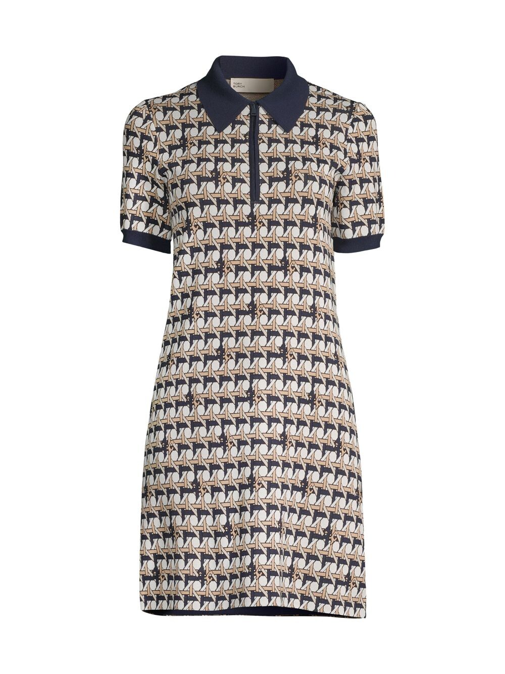 

Мини-платье поло с застежкой-молнией Basketweave Tory Burch, нави