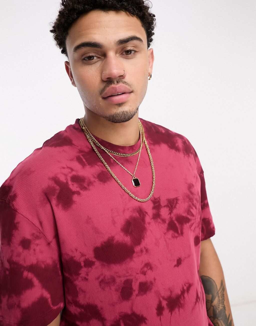 

Свободная футболка бордового цвета в рубчик ASOS DESIGN, Красный