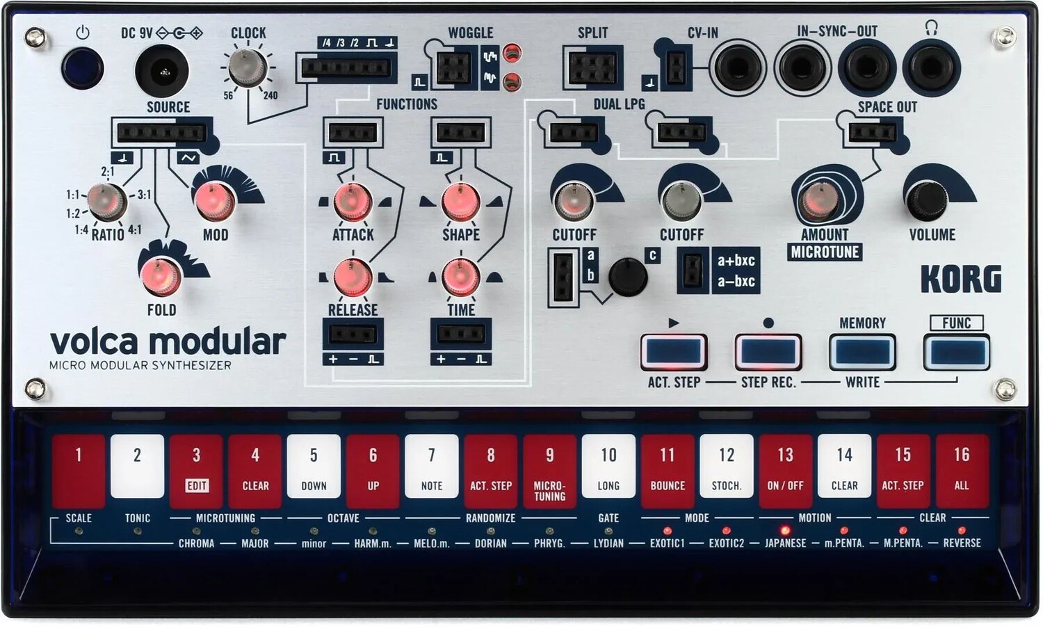 

Модульный полумодульный синтезатор Korg Volca с секвенсором