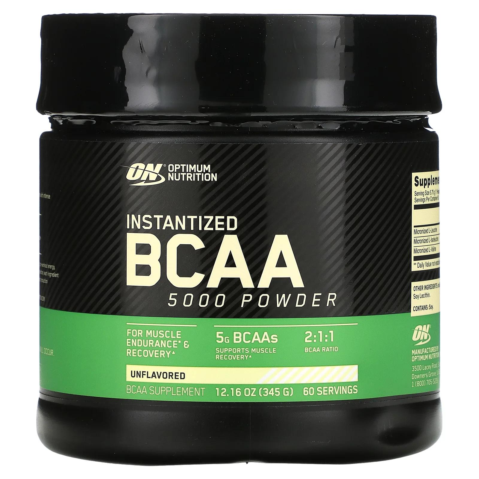 Optimum Nutrition Instantized BCAA 5000 Powder Unflavored 12.16 oz (345 g) evlution nutrition bcaa 5000 cherry limeade 8 78 oz 249 g