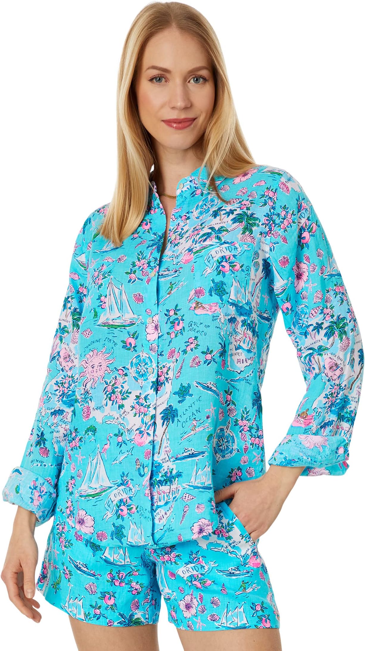 

Рубашка Sea View Button-Down Lilly Pulitzer, цвет Amalfi Blue Lillys Roadtrip