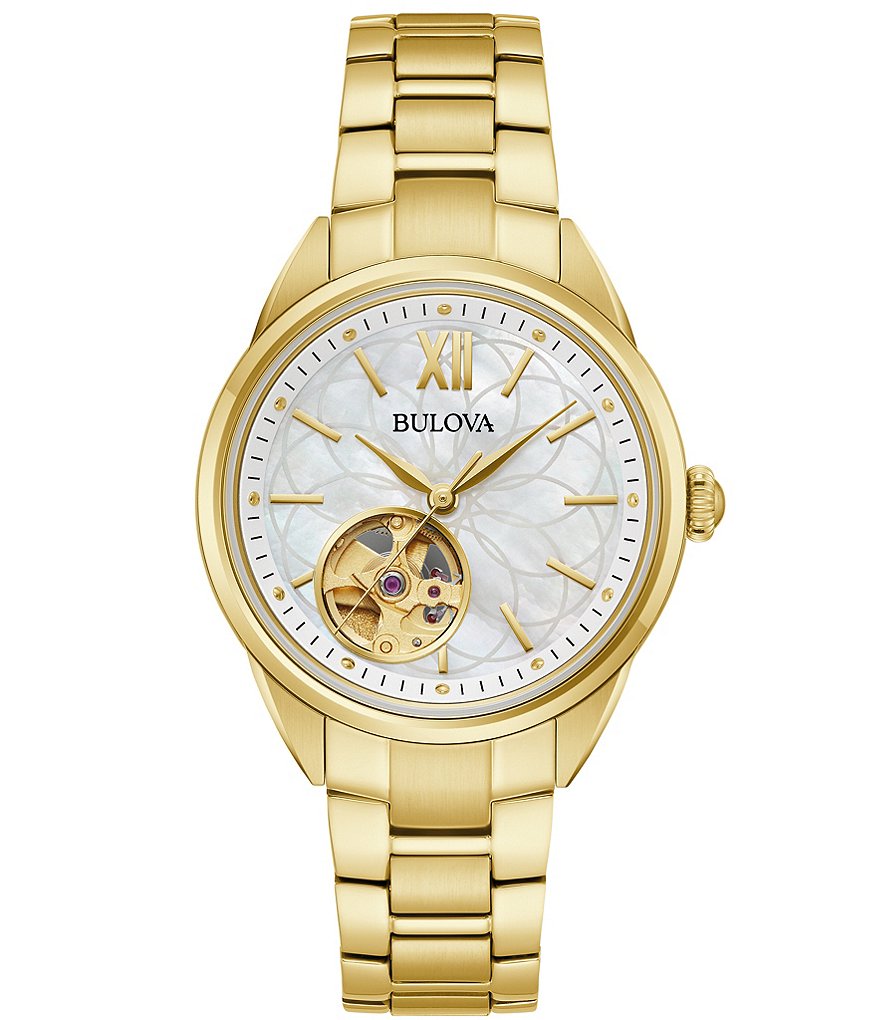 цена Bulova Sutton Collection Женские автоматические золотистые часы с браслетом из нержавеющей стали, золотой