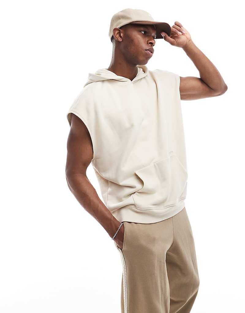 

Бежевый худи без рукавов с логотипом Hollister Oversized