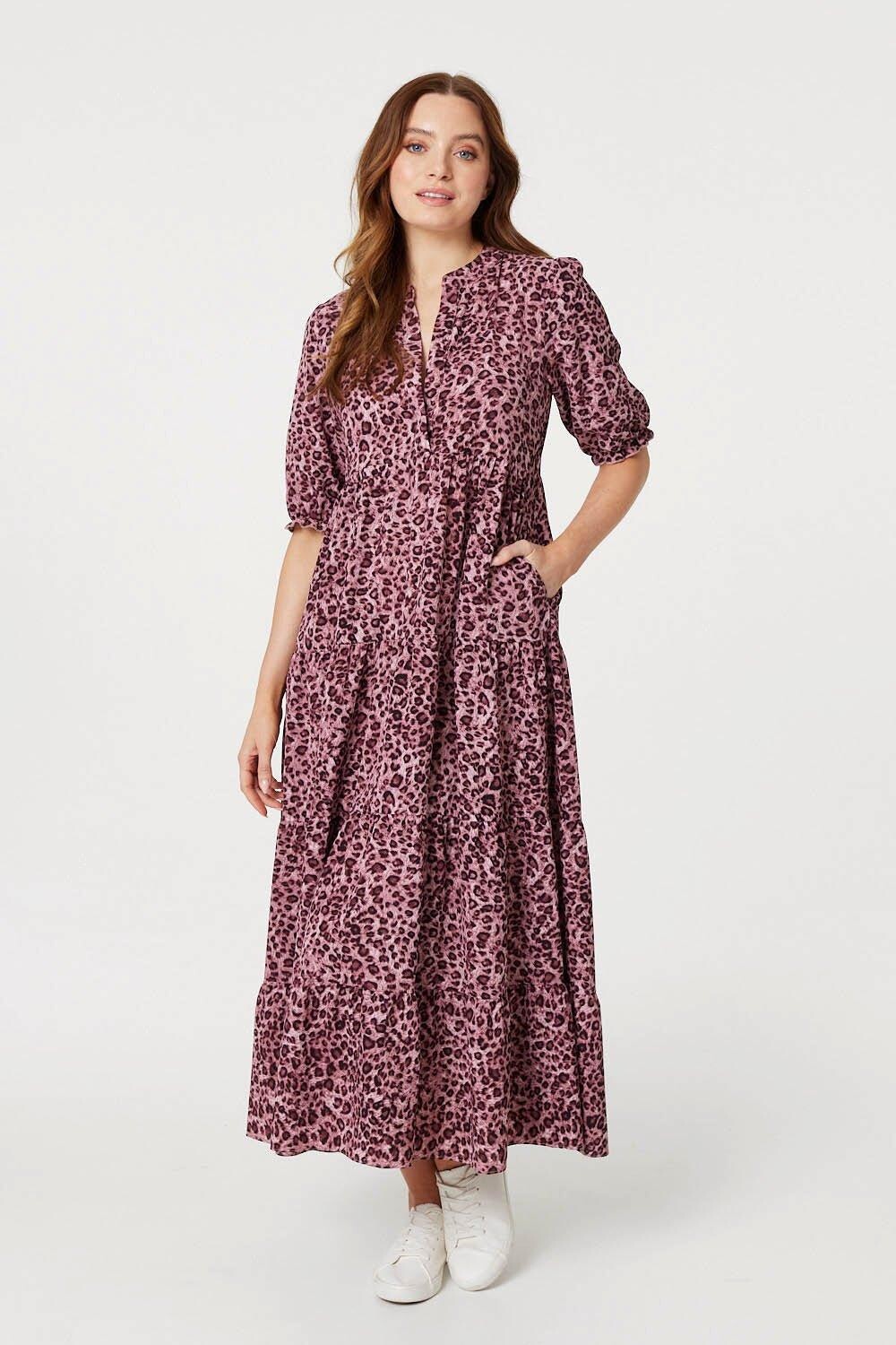 

Многоуровневое платье макси с леопардовым принтом Izabel London, розовый