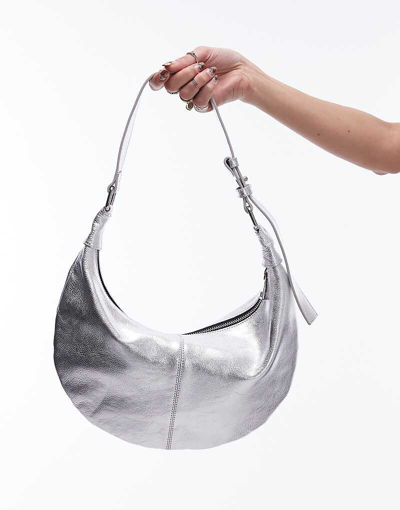 

Topshop – Leah – Маленькая серебряная кожаная сумка через плечо округлой формы
