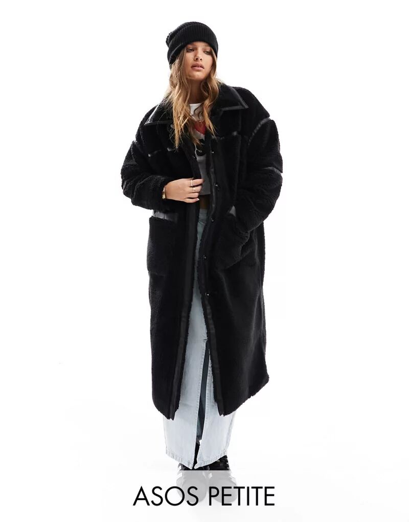 цена Длинное черное пальто из искусственной дубленки Only Petite