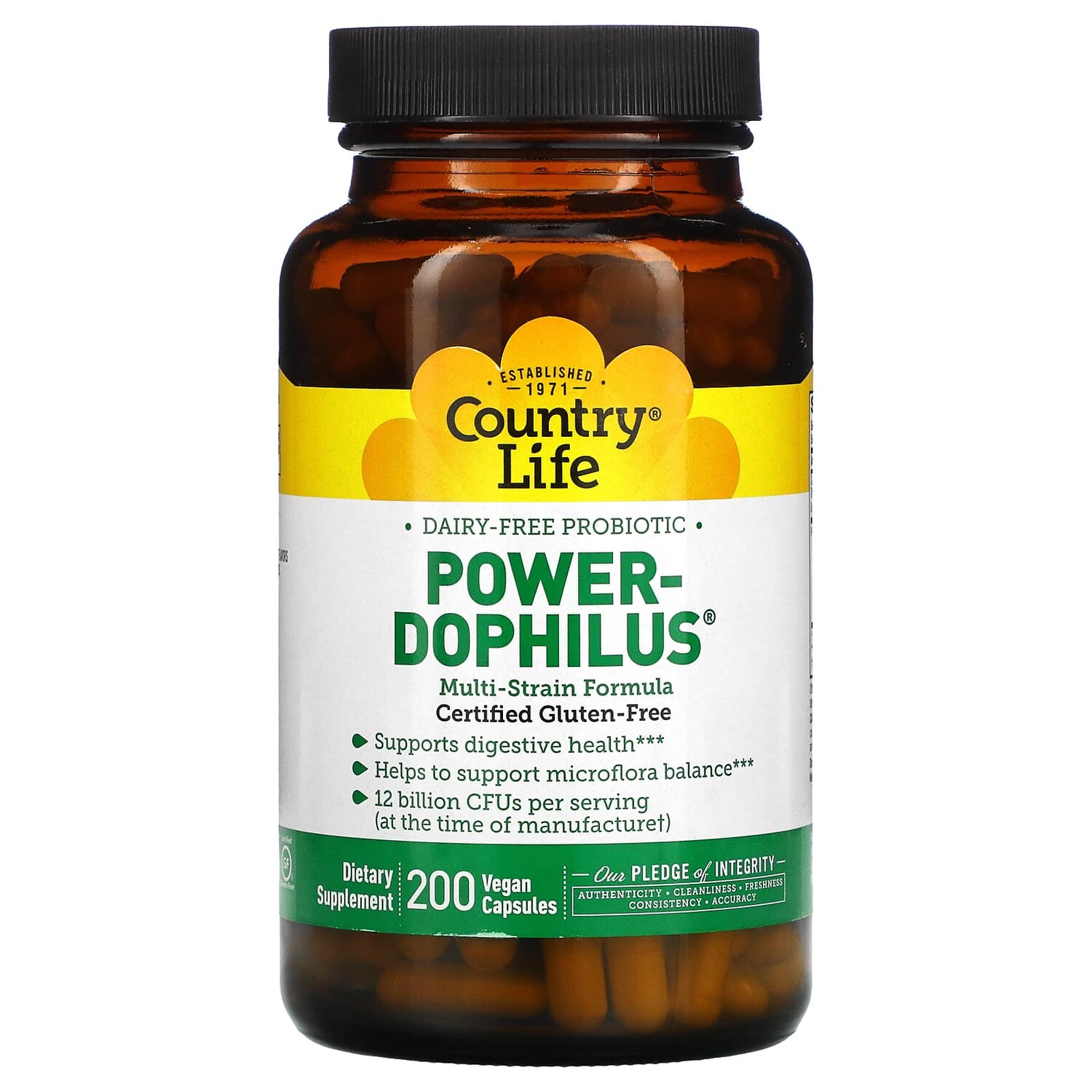 

Power-Dophilus, безмолочный пробиотик, 200 веганских капсул, Country Life