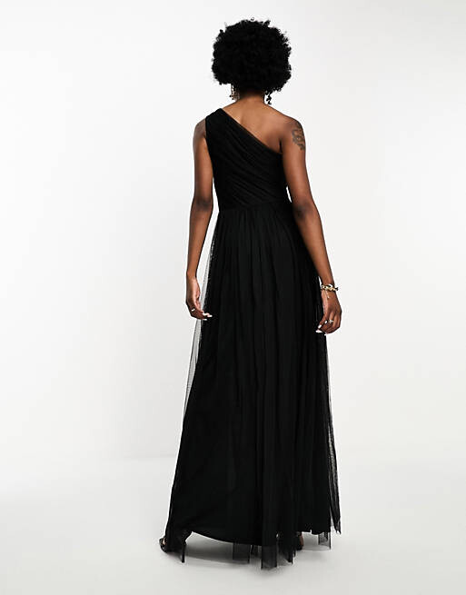 

Черное платье макси на одно плечо из тюля Anaya Tall Bridesmaid