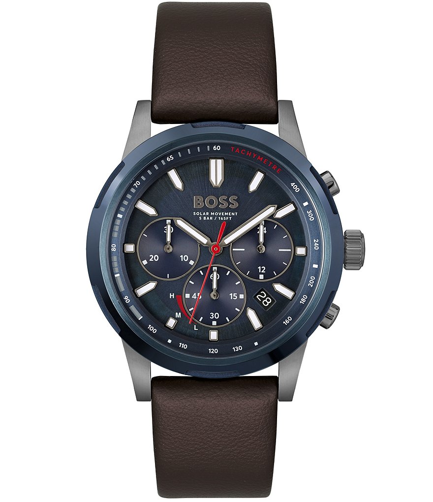 Hugo Boss Мужские часы Solgrade с кварцевым хронографом и коричневым кожаным ремешком, коричневый