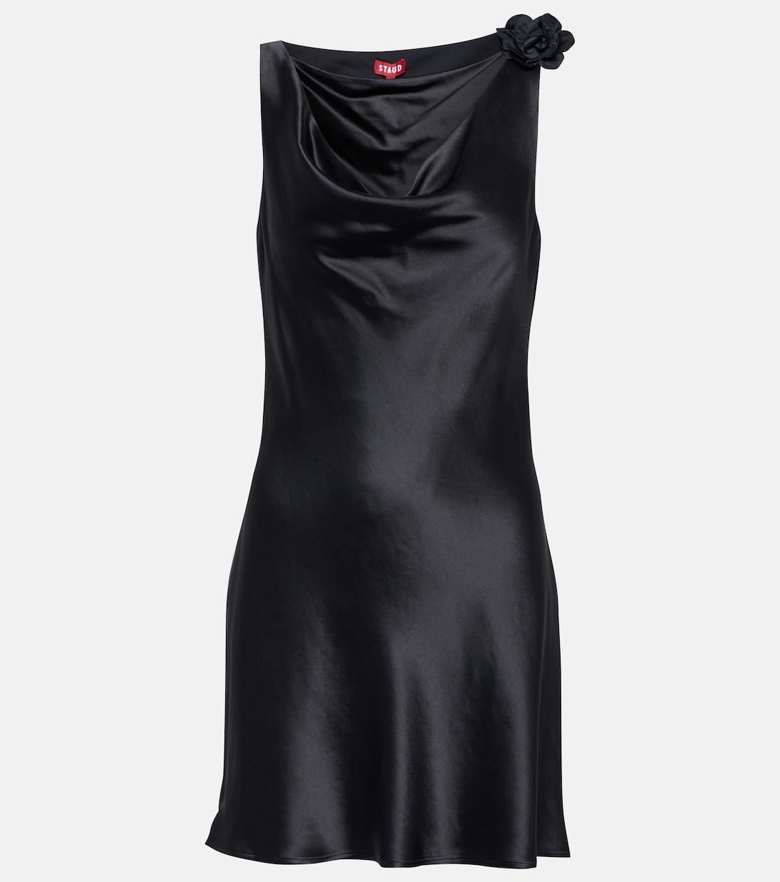 Мини-платье с цветочной аппликацией Staud, черный