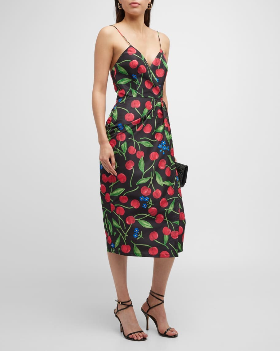 

Платье миди с искусственным запахом и принтом Cherry Carolina Herrera