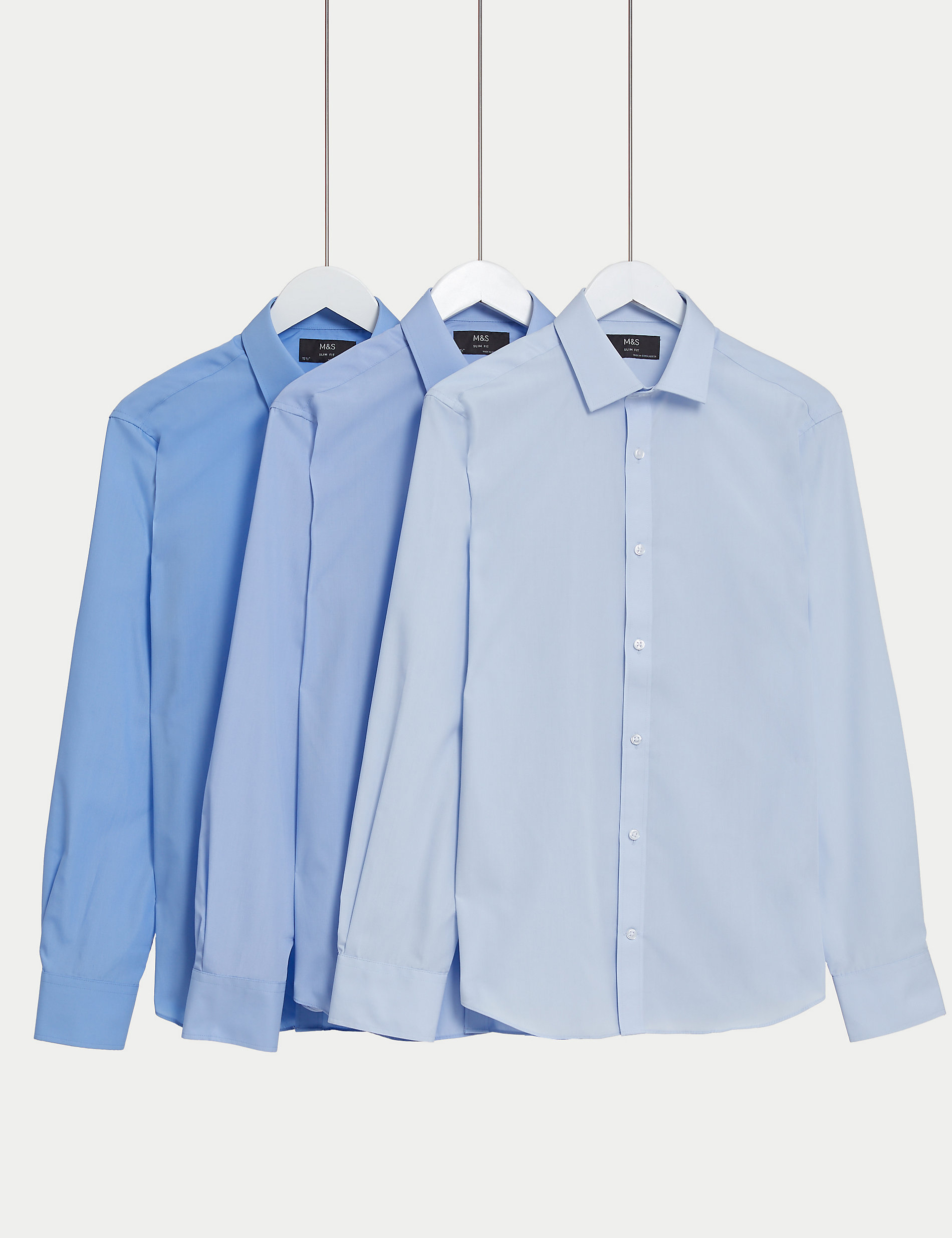 3 пары приталенных рубашек с длинными рукавами из смесового хлопка Marks & Spencer, синий