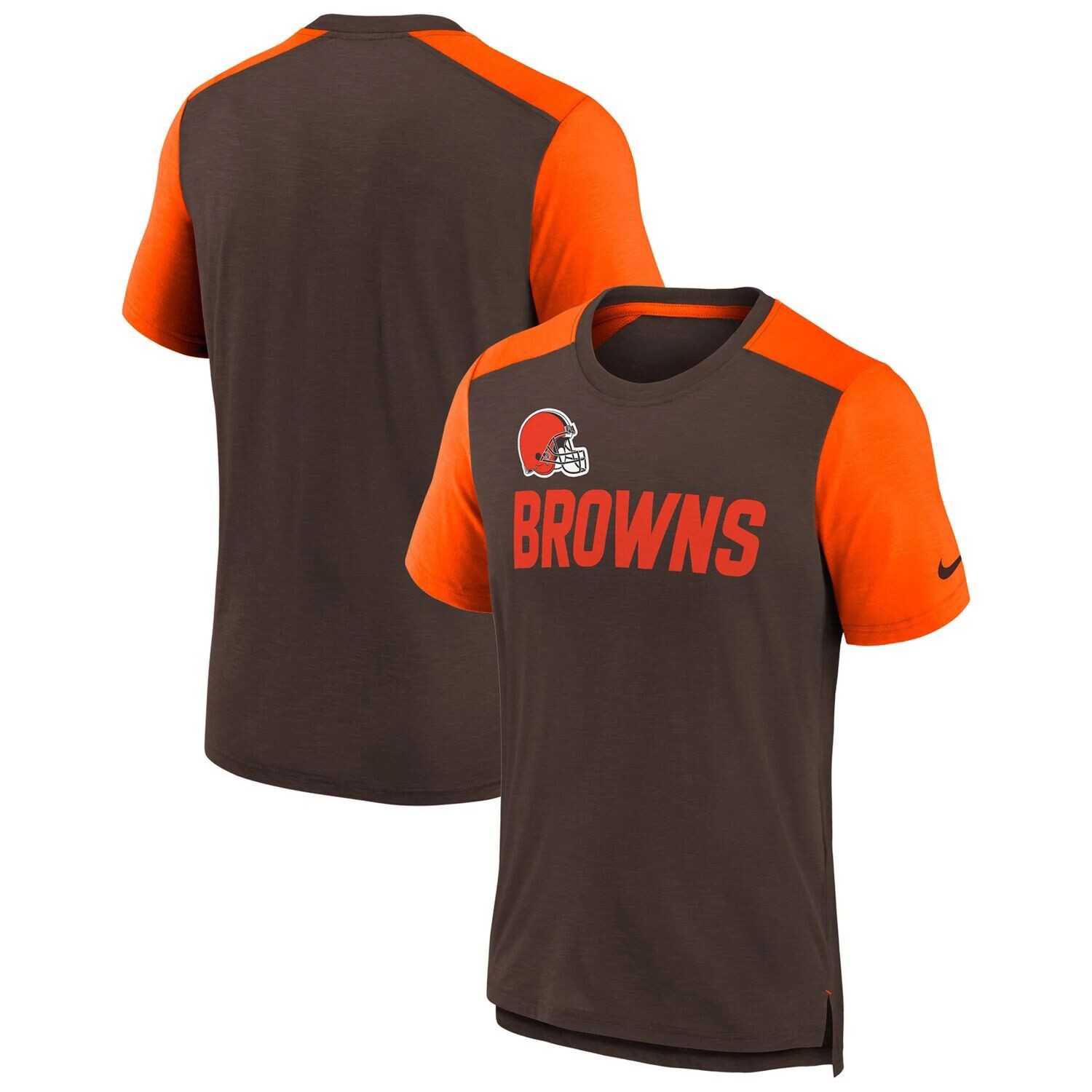 

Молодежная футболка Nike Heathered Brown/Heathered Orange Cleveland Browns с названием команды с цветными блоками Nike