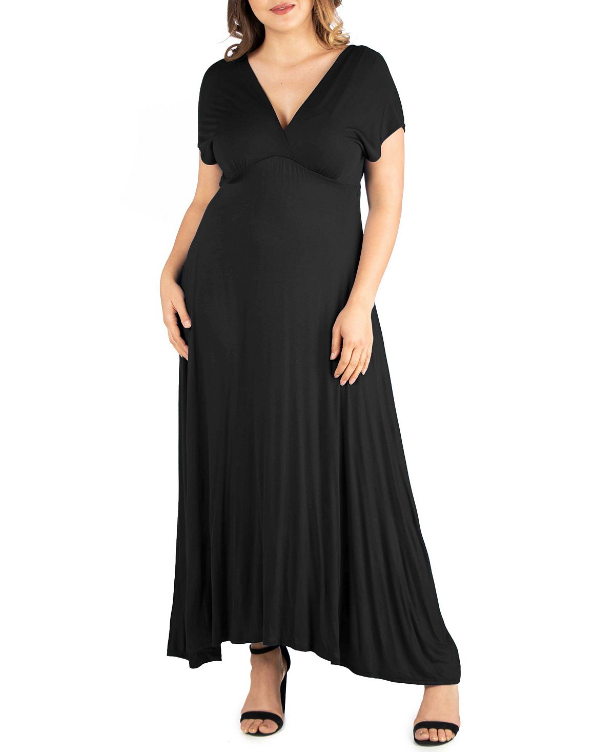 Платье макси с V-образным вырезом и завышенной талией больших размеров 24seven Comfort Apparel, черный