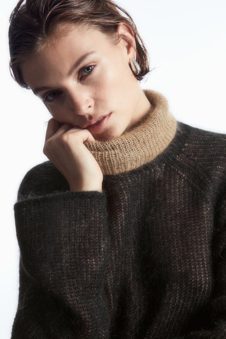 

Двухцветный свитер из мохера H&M, черный