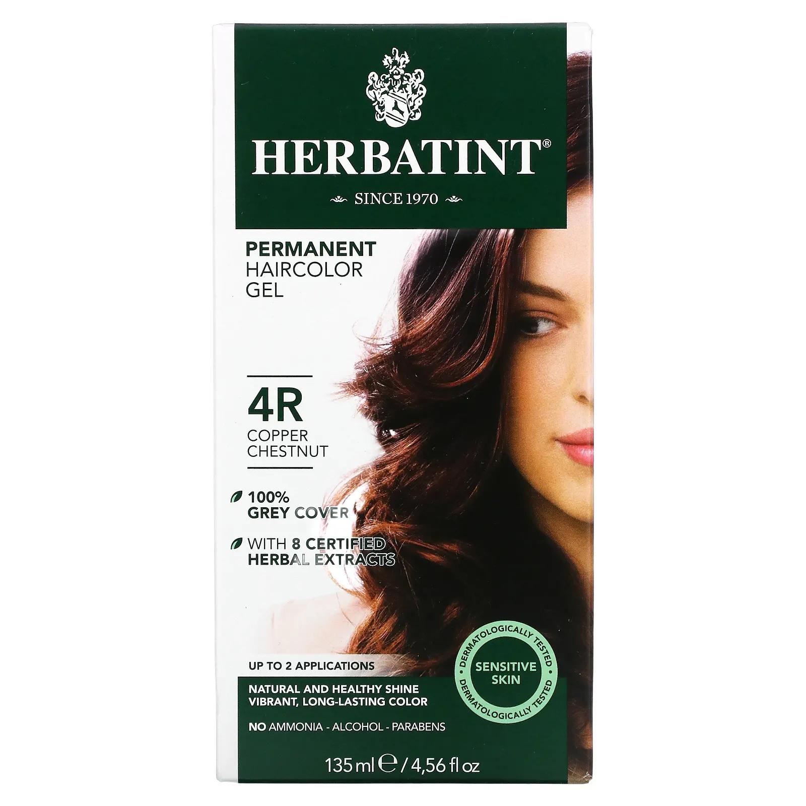 Herbatint Перманентная краска-гель для волос 4R медный каштан 4,56 жидкой унции (135 мл) перманентная гель краска для волос herbatint 5m светлый махагони каштан 135 мл
