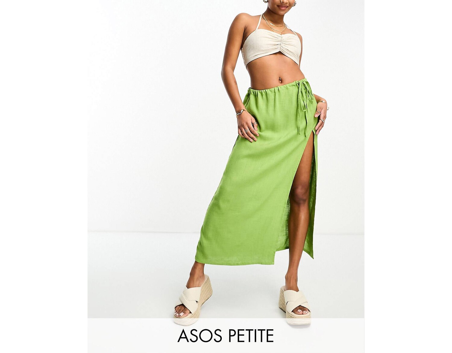 

Зеленая льняная макси-юбка с высоким разрезом ASOS DESIGN Petite ASOS Petite