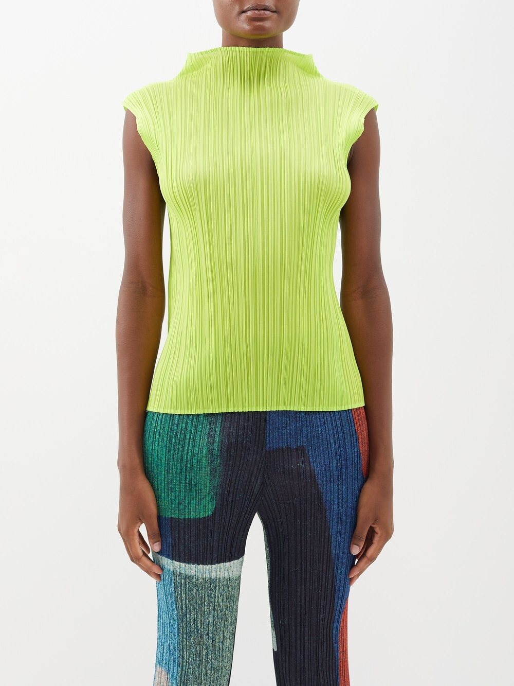 

Топ без рукавов со складками и высоким воротником Pleats Please Issey Miyake, зеленый