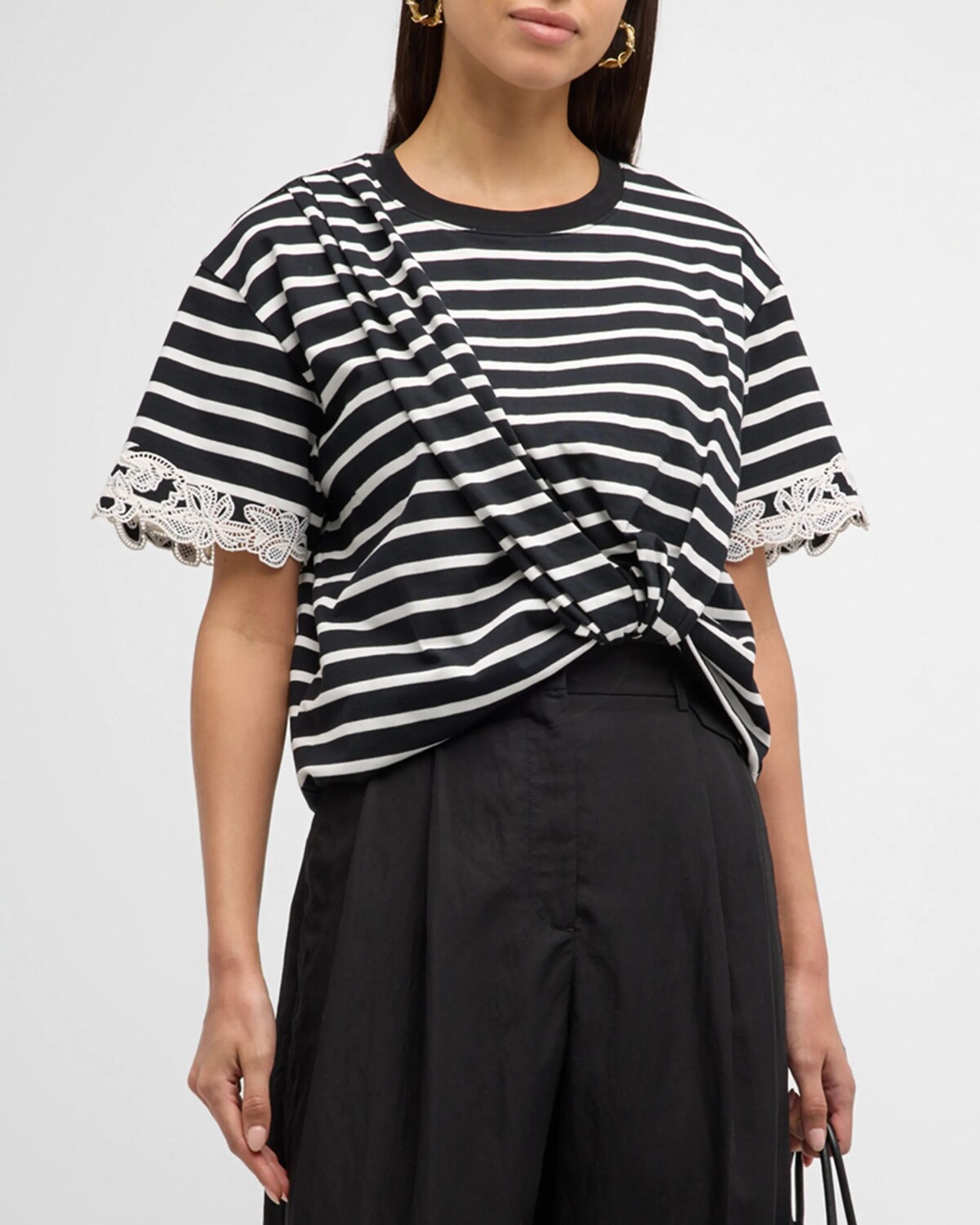 

Полосатая футболка с кружевной вышивкой 3.1 Phillip Lim, цвет Blk Multi Stripe