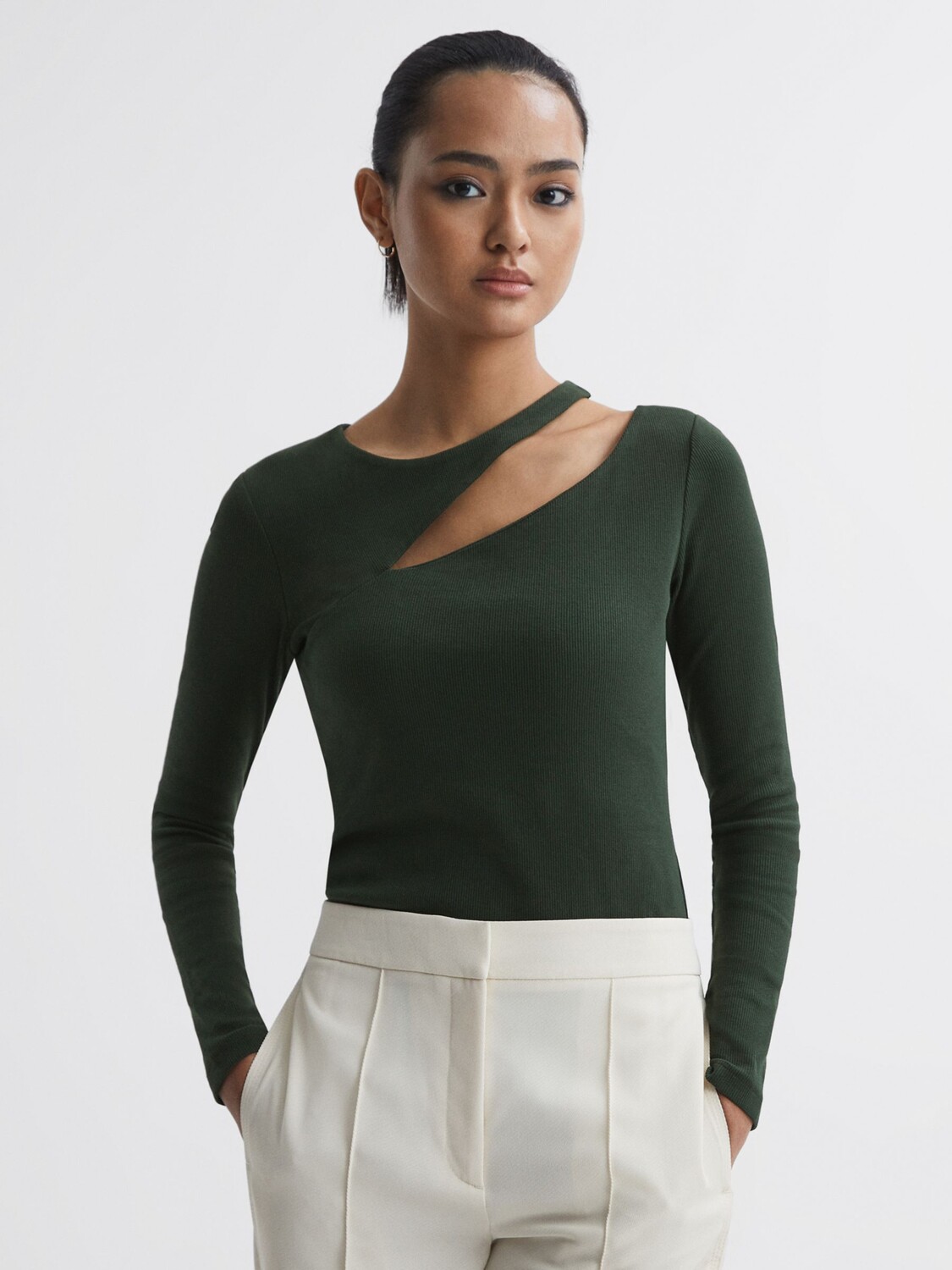 

Топ Myla в рубчик с вырезом Reiss, зеленый
